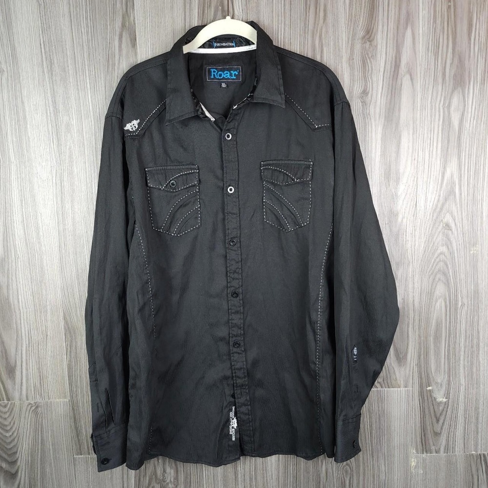 Y2k Style Roar Foundation Grunge Western Style Striped Button‎ Up Sz XL